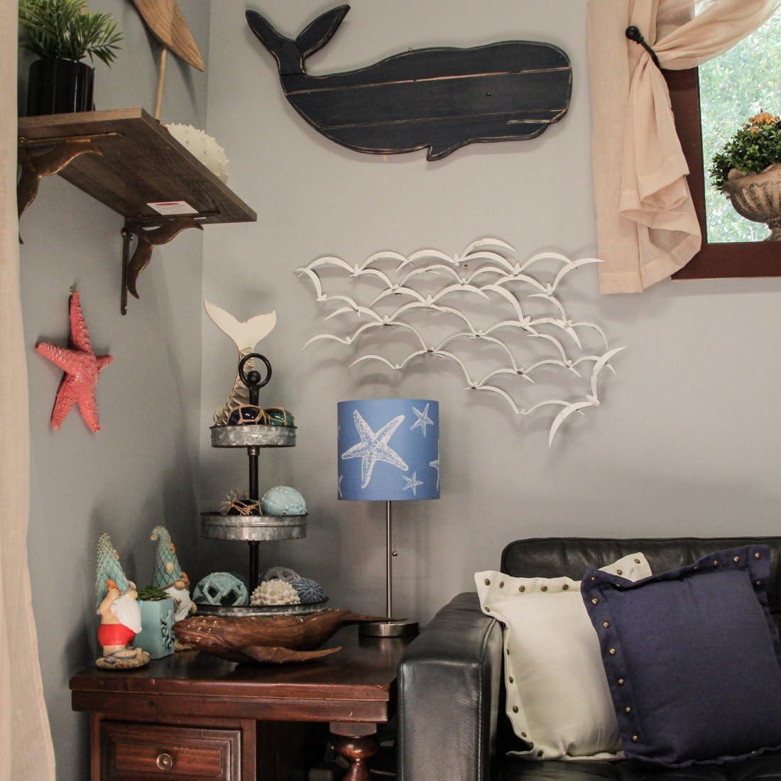 Chesapeake Bay Ltd Zeckos Brushed Nickel Finish Table Lamp Coastal Blue Starfish Shade
