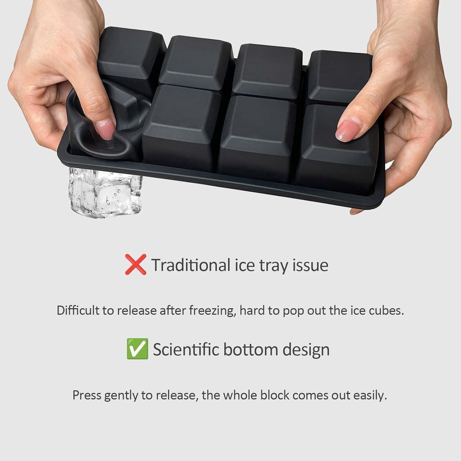 Large Ice Cube Tray for Whiskey: Big Square Ice Cube Maker for Cocktail - 2Pack Silicone Old Fashioned Ice Cube Trays - 2inch Huge Cubed Ice Trays for Whisky