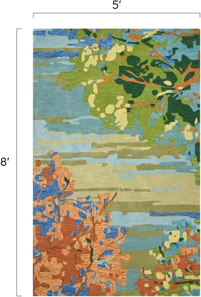 Landscape Floral Handmade Tufted Wool Teal/Yellow/Blue Area Rug