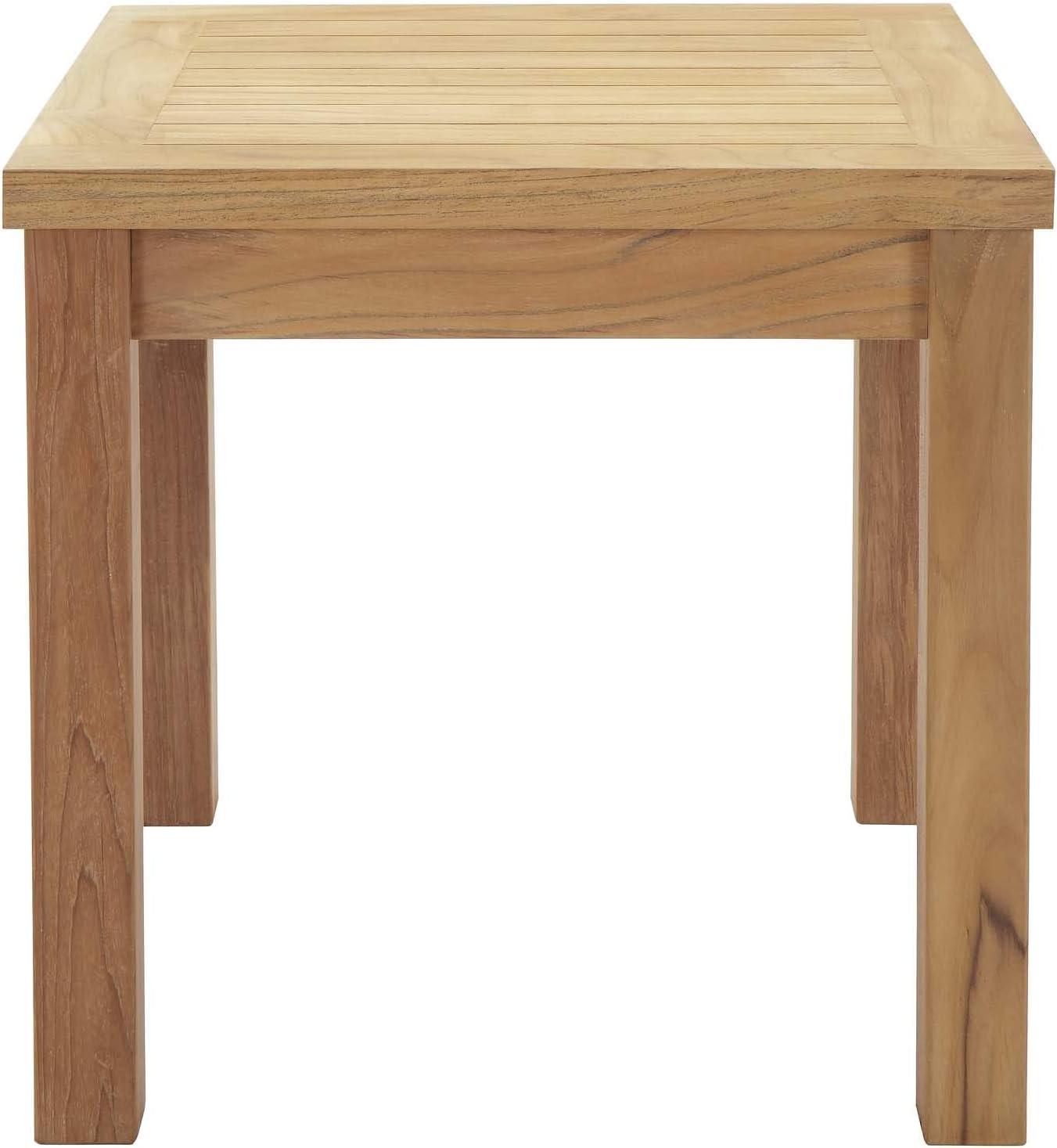 Modway Marina Modern Wood Patio Teak Side Table in Natural Finish