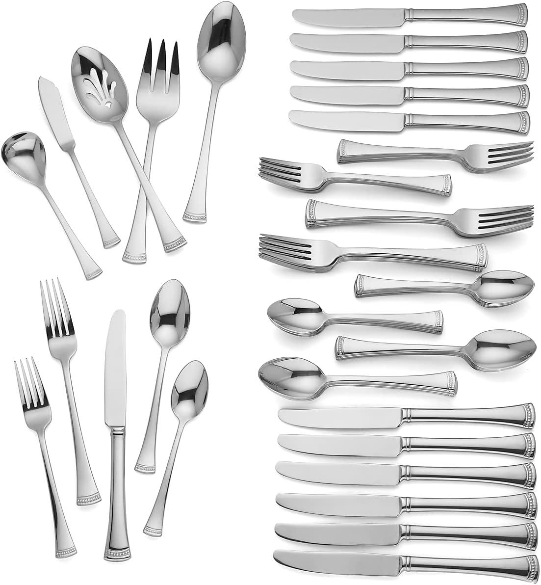 Portola Stainless Steel 65-Piece Flatware Set with Twisted Cord Trim