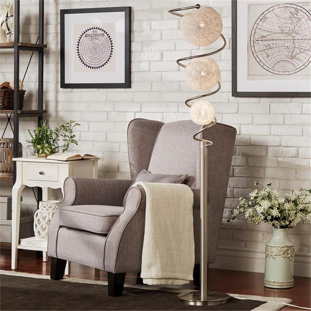 Lexicon Diya Modern Metal Base Floor Lamp in Satin Nickel