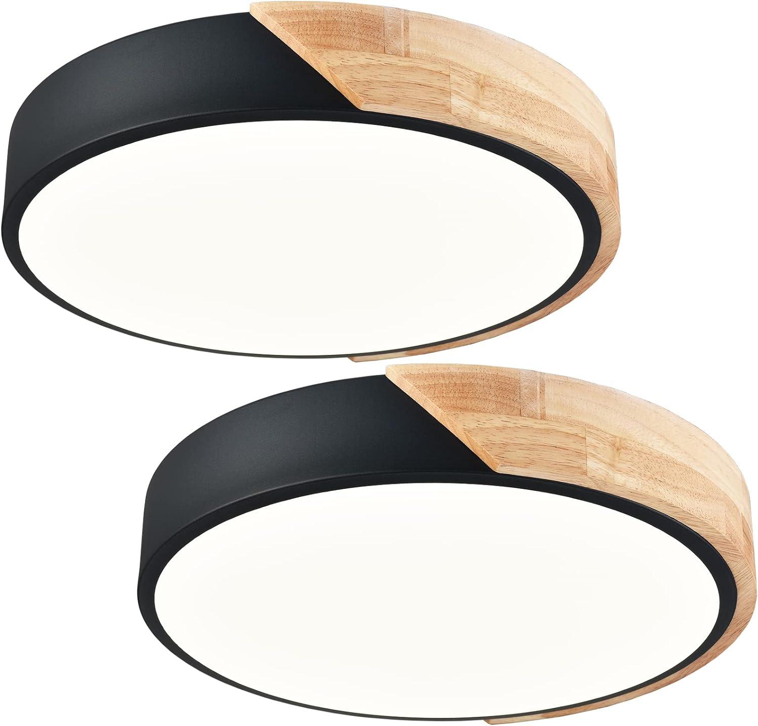 Modern Black LED Flush Ceiling Light 2-Pack