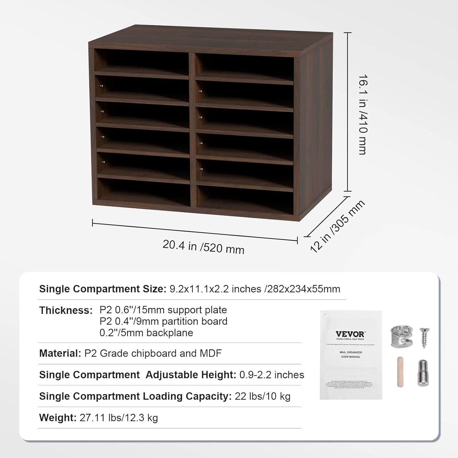 Brown MDF 12-Compartment Adjustable Literature Organizer