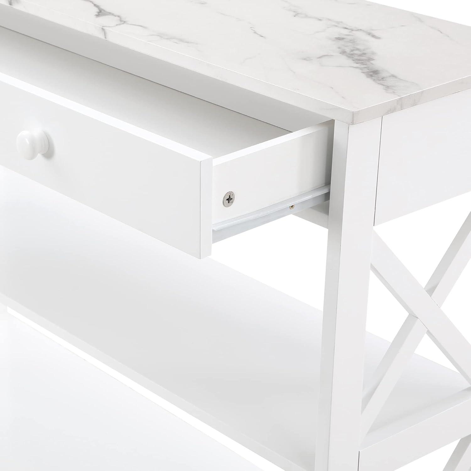 Convenience Concepts Oxford 1 Drawer Console Table with Shelves, White Faux Marble & White