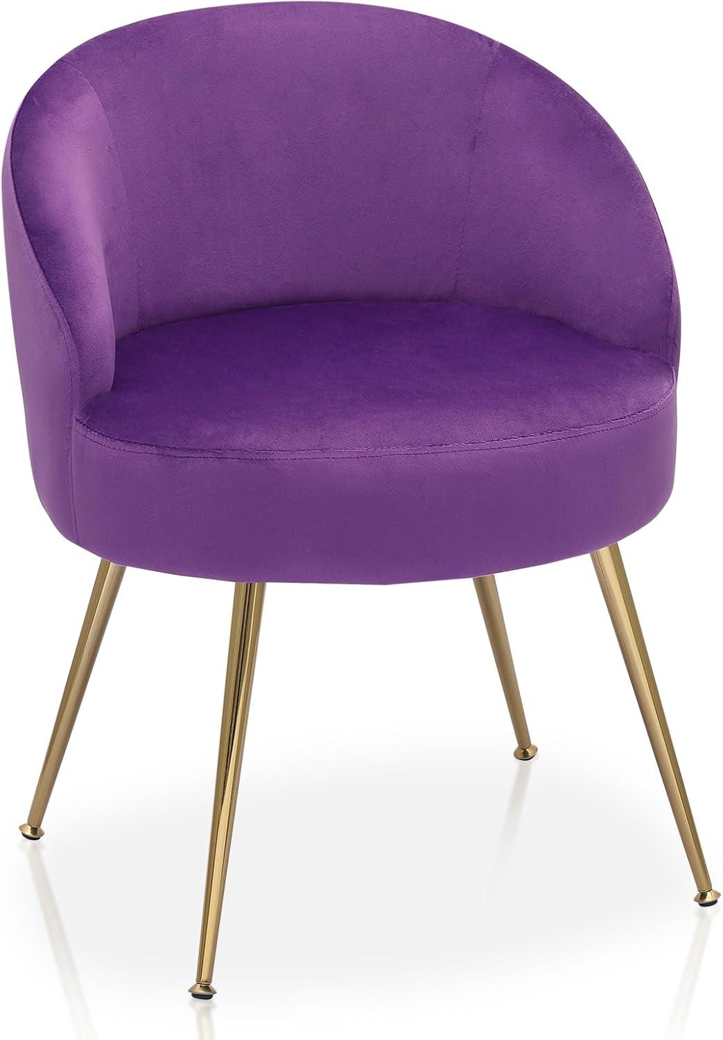 MoNiBloom Velvet Barrel Accent Chair with for Bedroom, Modern Vanity Chair for Living Room, Upholstered Arm Chair Guest Chair with Golden Metal Legs, Purple