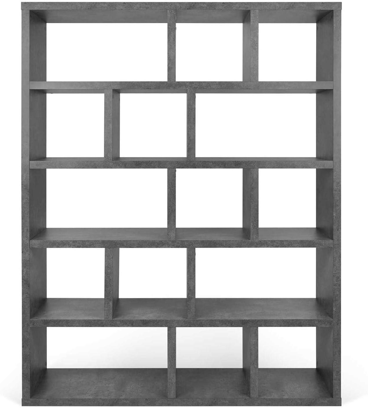 Berlin 5-Tier Wide Bookcase with Concrete Finish and Cubbyholes