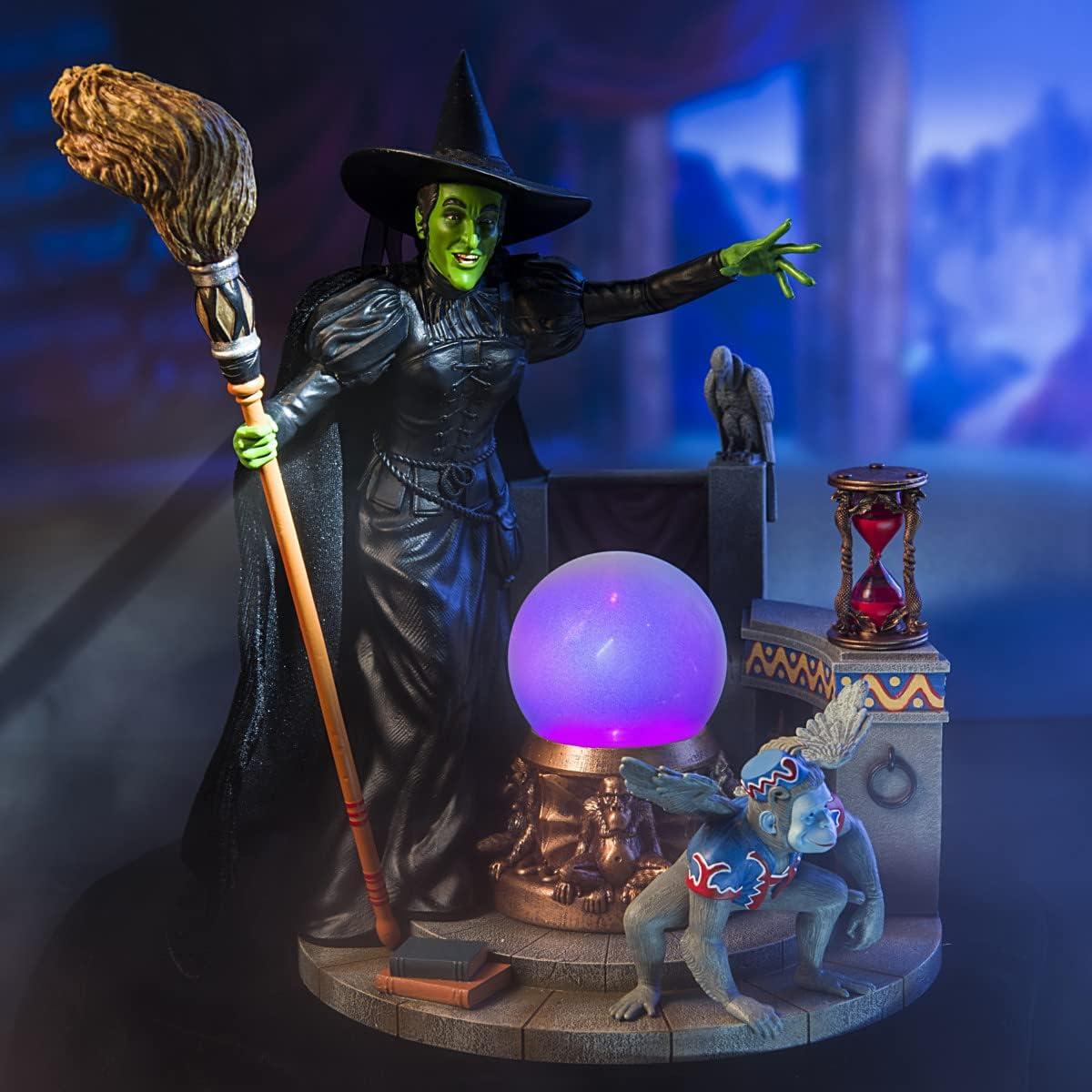 The Wizard of OZ Hand-Painted Wicked Witch of The WEST Sculpture with Poseable Fabric Cape, Hour Glass, Flying Monkey and Color-Changing Crystal Ball