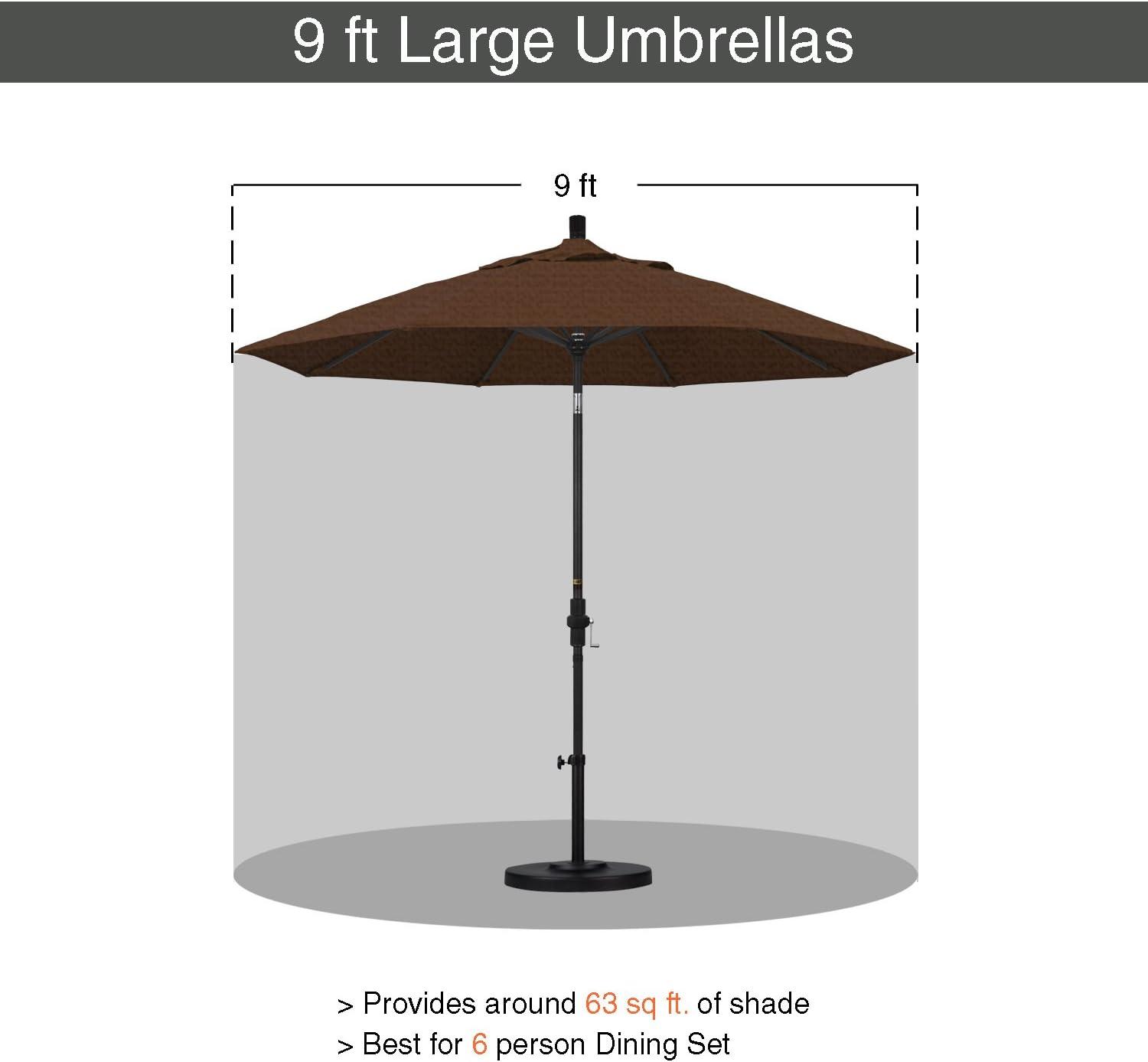 9 ft Bronze Aluminum Patio Umbrella with Teak Olefin Fabric