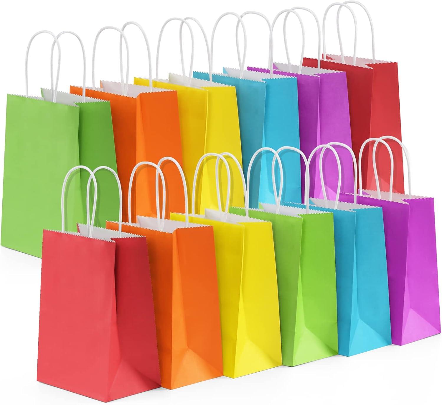 BagDream 24 Pack Rainbow Gift Bags with Handles, 6 Colors Small Party Favor Bag Goodie Bags for Kids Birthday, Party Favors, Birthdays & Celebrations, 5.25x3.75x8"