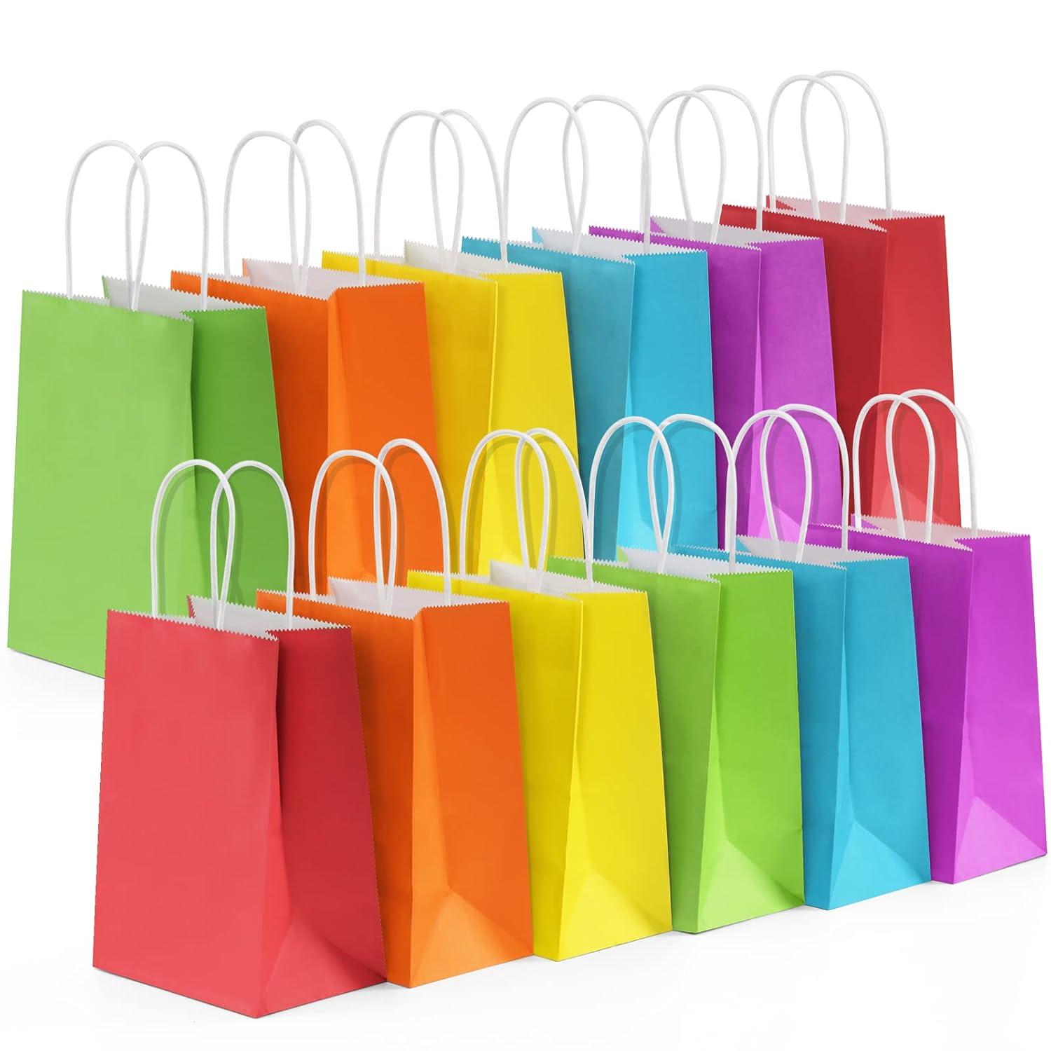 BagDream 24 Pack Rainbow Gift Bags with Handles, 6 Colors Small Party Favor Bag Goodie Bags for Kids Birthday, Party Favors, Birthdays & Celebrations, 5.25x3.75x8"