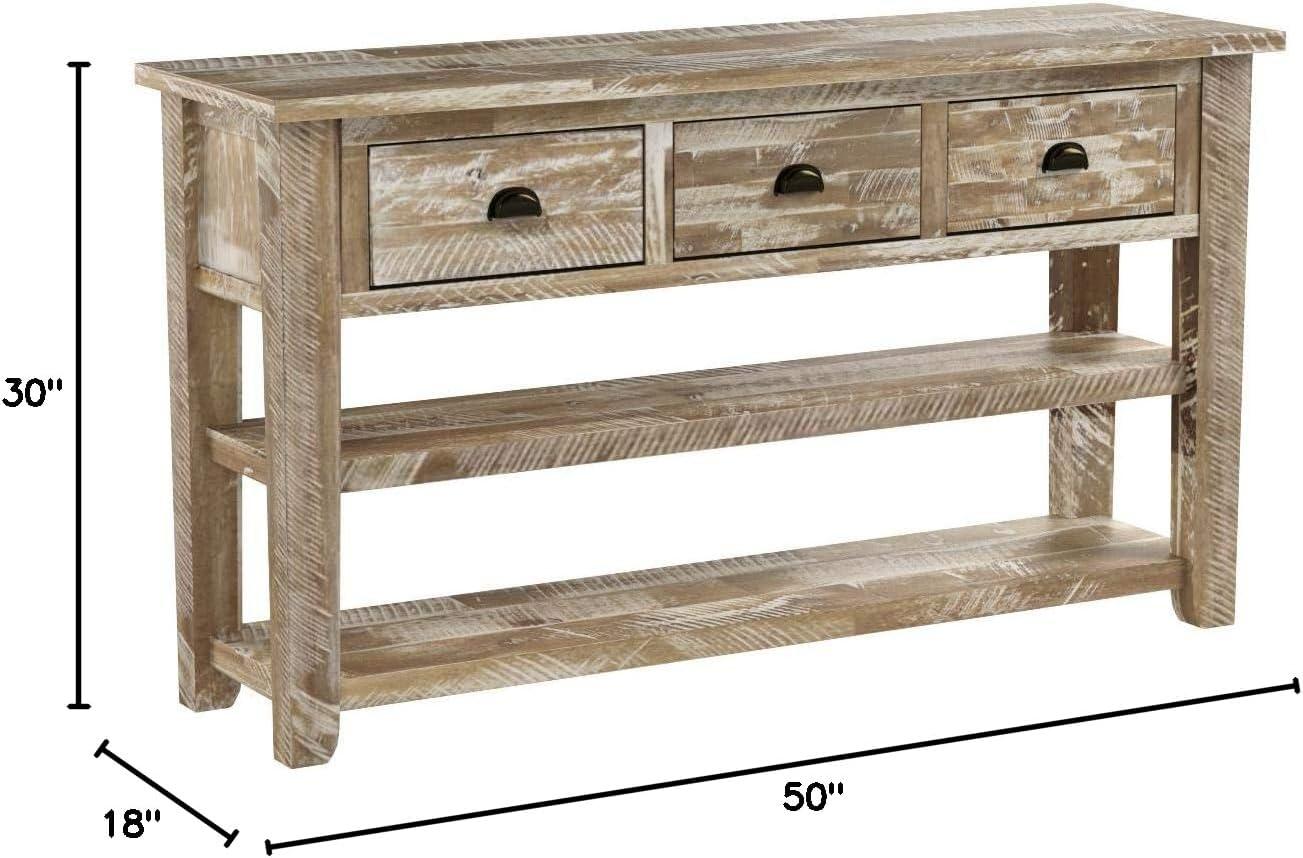 Washed Grey 50" Solid Hardwood Sofa Table with Storage