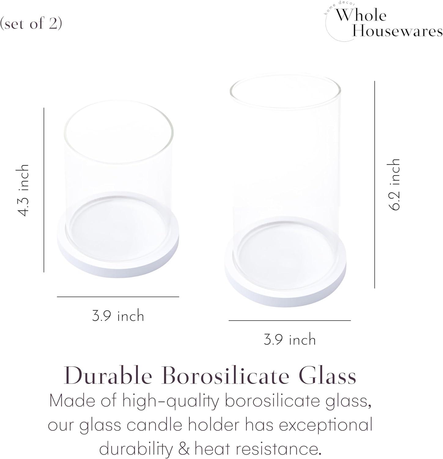 WHOLE HOUSEWARES Tall Glass Hurricane Candle Holder- Set of 2, White