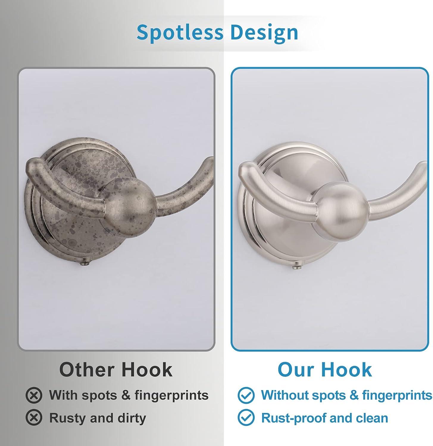 FILTA Bathroom Towel Hooks, Brushed Nickel Robe & Towel Hooks for Wall Mounted, Traditional Towel and Robe Hooks for Hanging Towels, Bath Towel Holder for Shower(2 Pack)