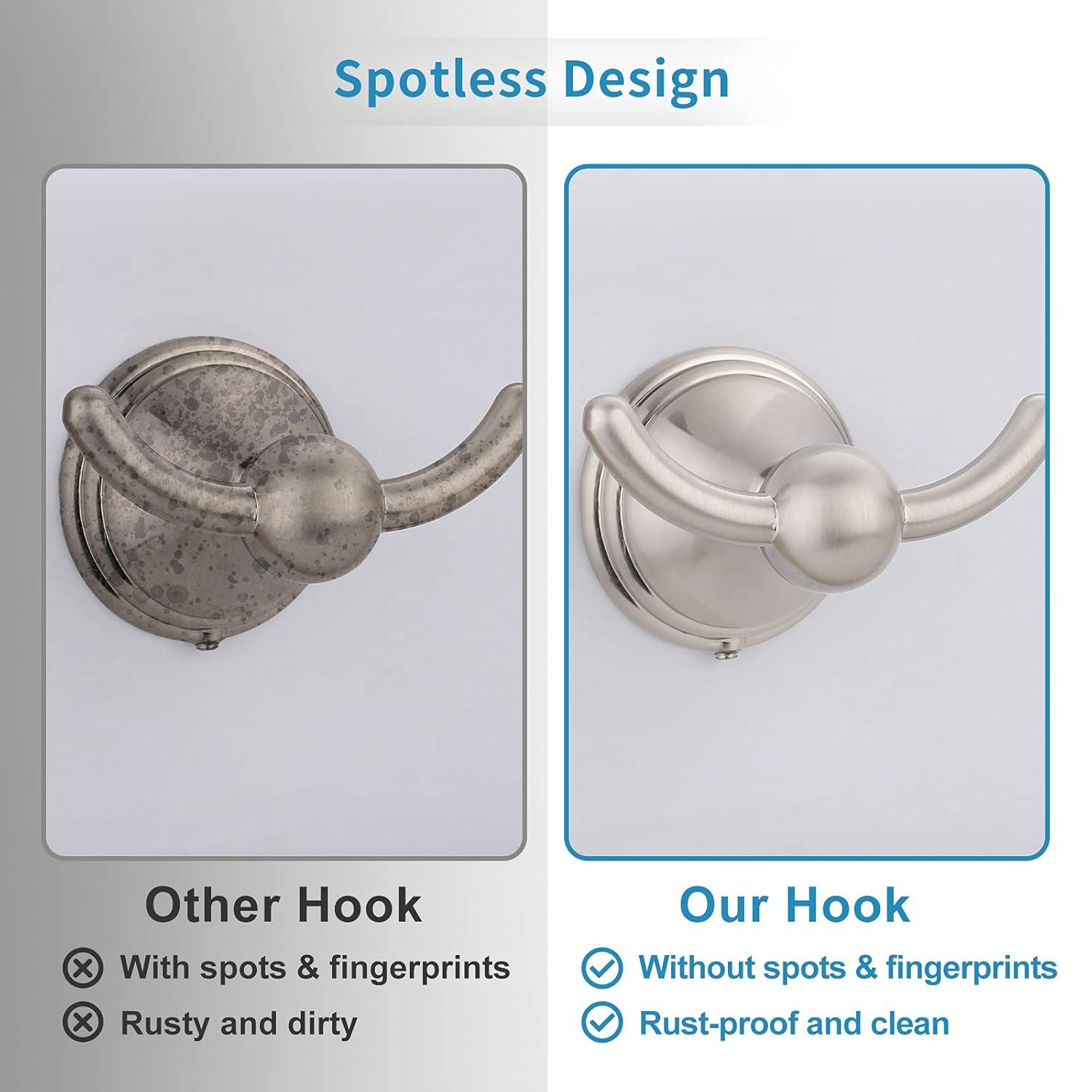 FILTA Bathroom Towel Hooks, Brushed Nickel Robe & Towel Hooks for Wall Mounted, Traditional Towel and Robe Hooks for Hanging Towels, Bath Towel Holder for Shower(2 Pack)