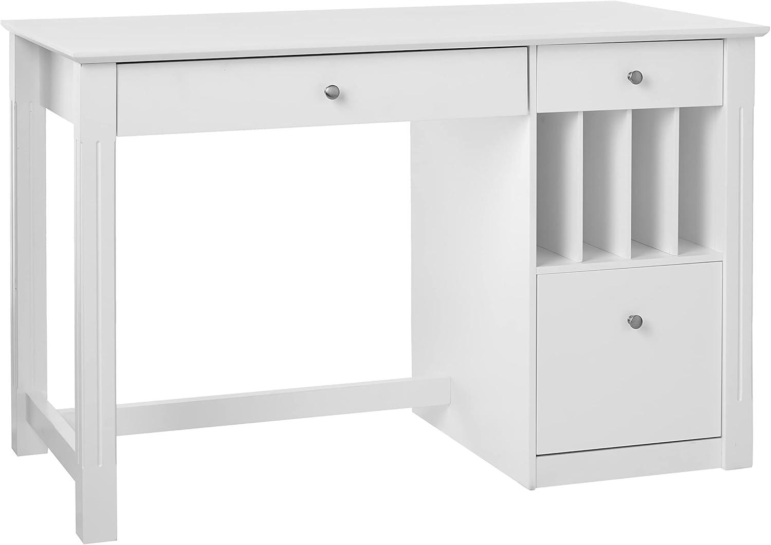 Walker Edison Modern Wood Computer Desk with Keyboard Tray and Drawers, White