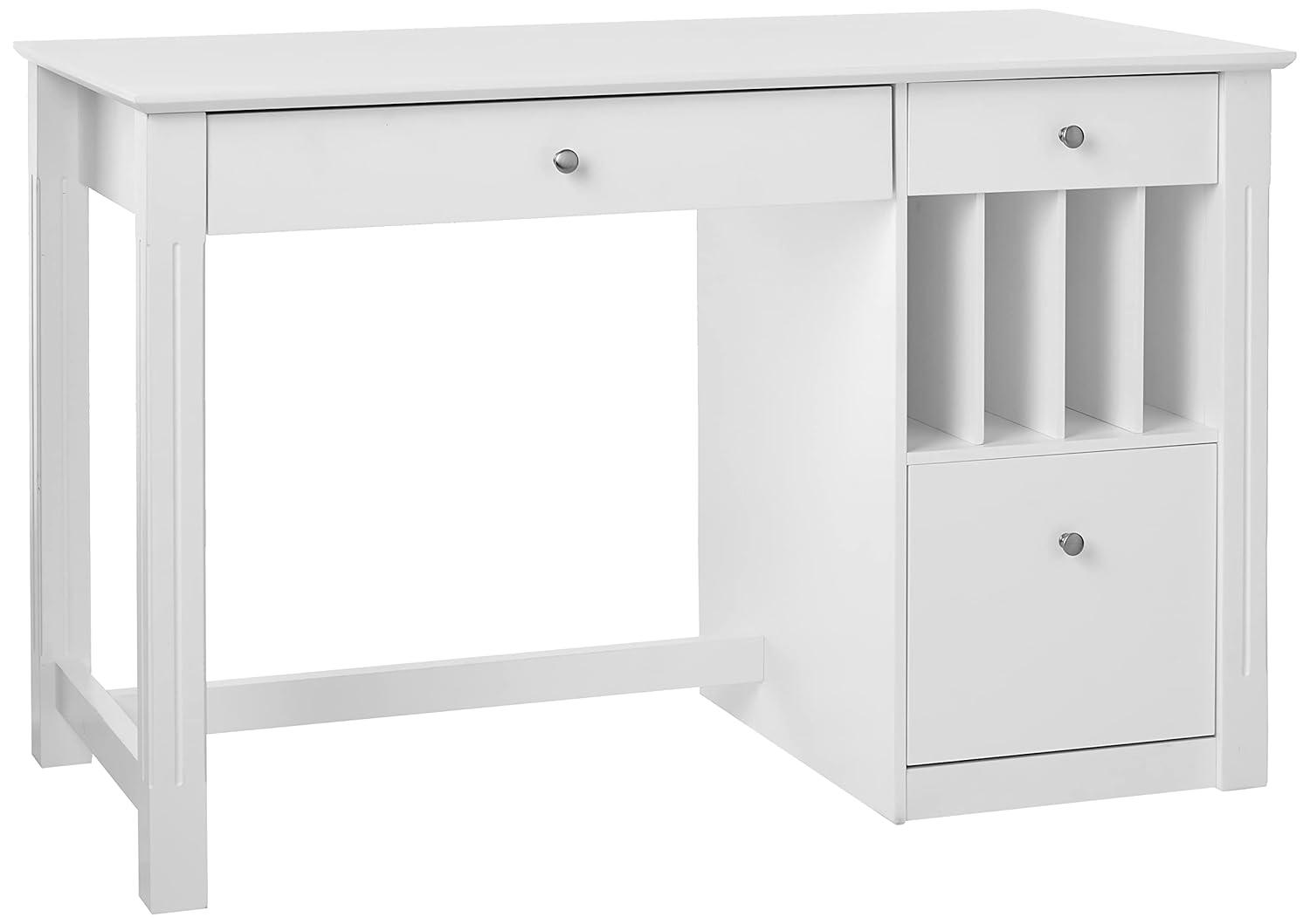 Walker Edison Modern Wood Computer Desk with Keyboard Tray and Drawers, White