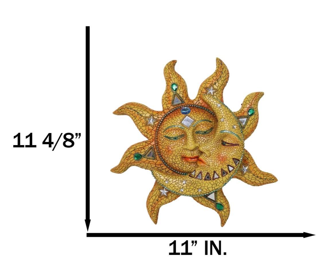 Ebros Cara de Mosaico Naranja Sol con Luna de Mosaico Amarillo, Decoración de Placa de Pared de 13"H
