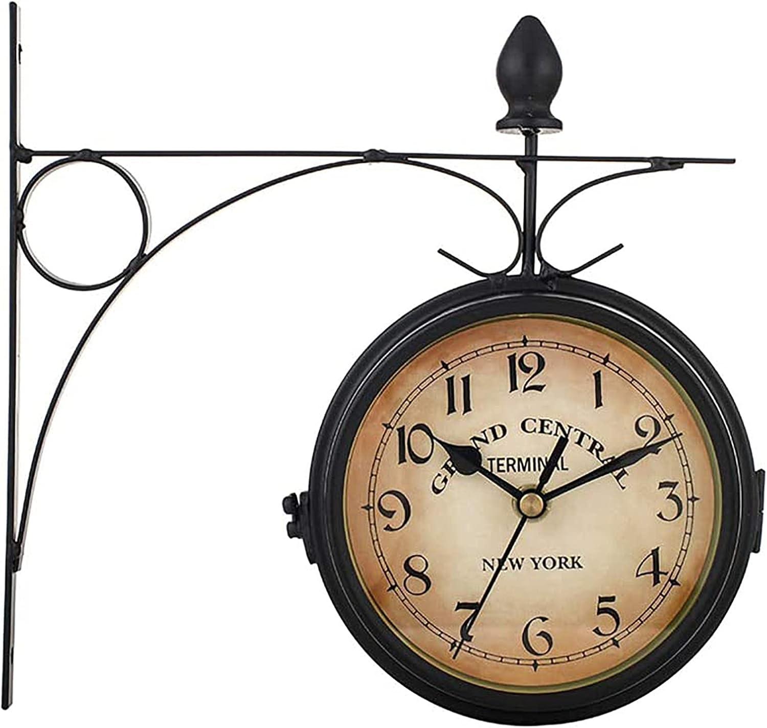 Antique Black Double-Sided Silent Wall Clock with Timer