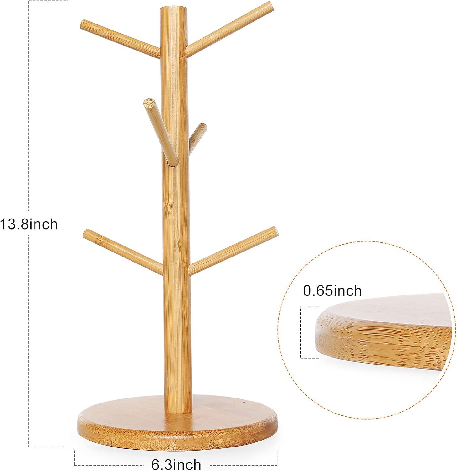 Bamboo 6-Hook Glossy Finish Countertop Mug Holder Tree