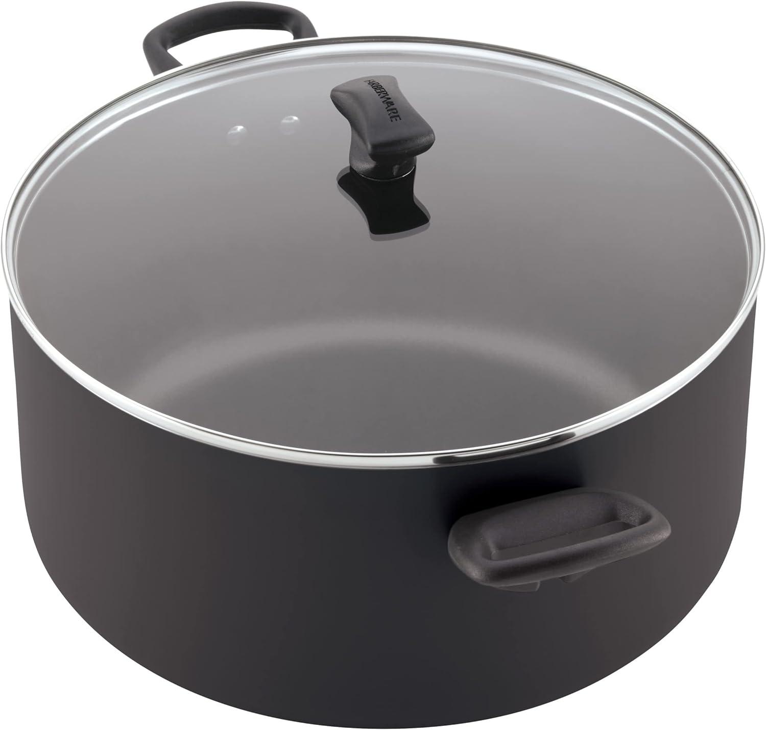 Farberware 10.5qt Aluminum Nonstick Covered Stockpot Black: Dishwasher-Safe, Electric & Gas Compatible Cooking Pot