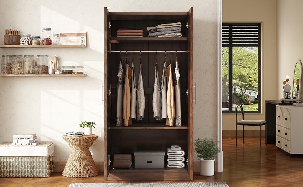 Brown Pine and MDF 2-Door Rustic Wardrobe Armoire