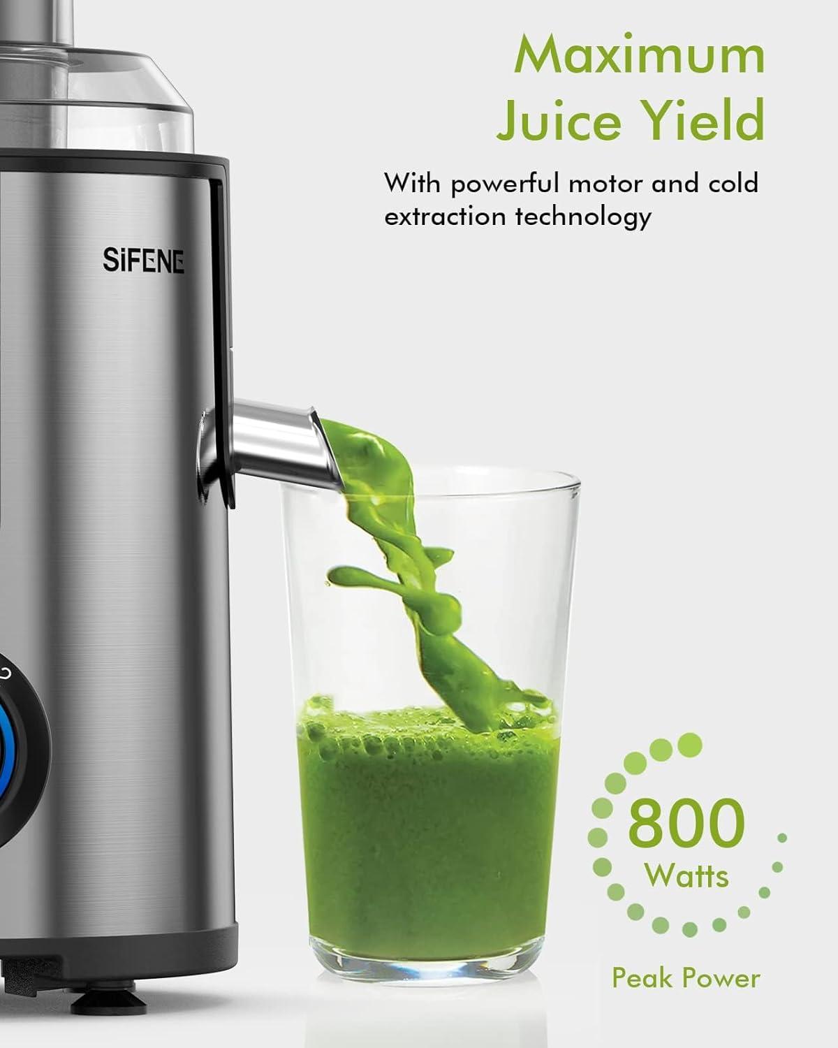 SiFENE 800W Centrifugal Juicer Machine, 3.2" Wide Chute, 3 Speed Setting, Overheat Protection, Easy to Clean, Silver