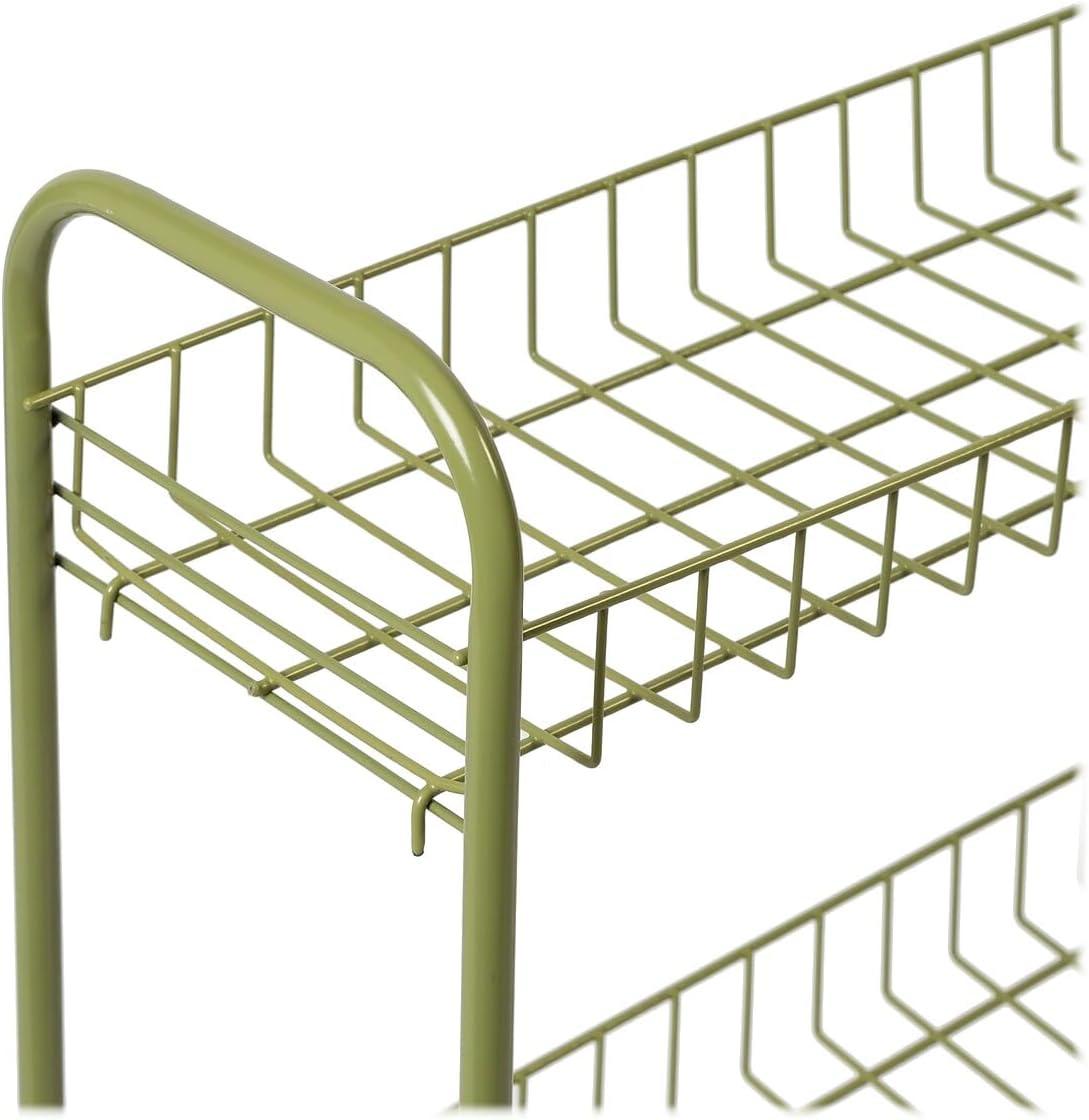 Olive Green 3-Tier Rust-Resistant Steel Rolling Cart