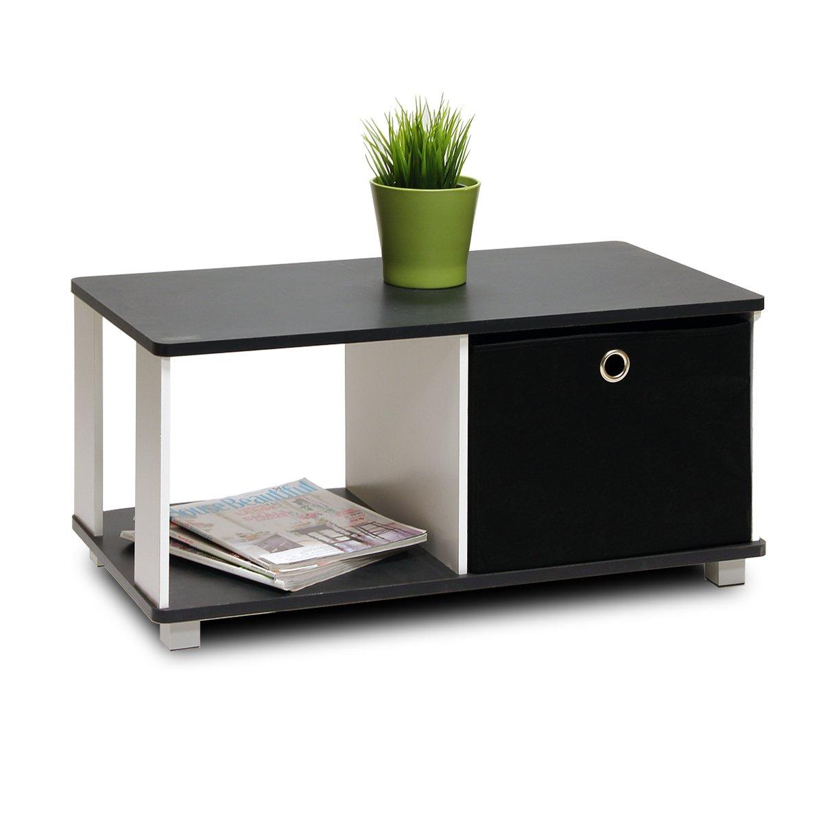 Coffee Table with Bin Drawer, Black & White - 13.75 x 31.5 x 15.75 in.
