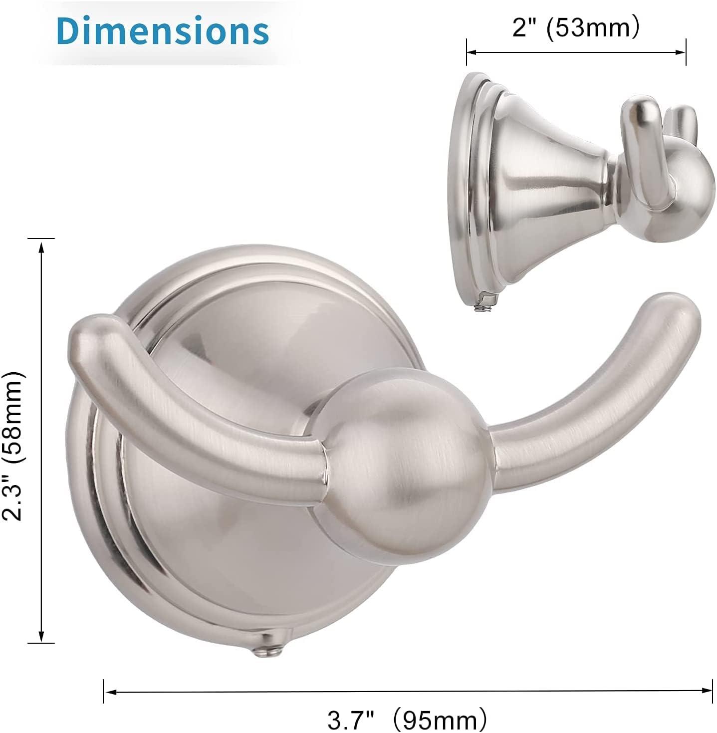 FILTA Bathroom Towel Hooks, Brushed Nickel Robe & Towel Hooks for Wall Mounted, Traditional Towel and Robe Hooks for Hanging Towels, Bath Towel Holder for Shower(2 Pack)