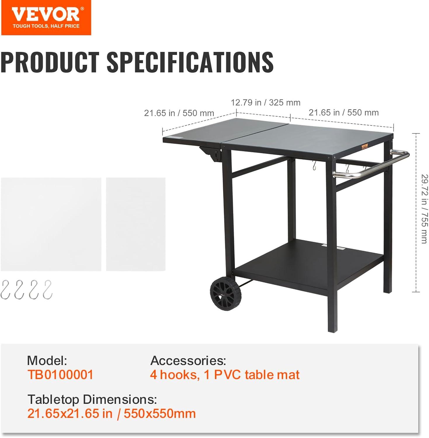 Black Iron Double-Shelf Outdoor Grill Dining Cart with Wheels