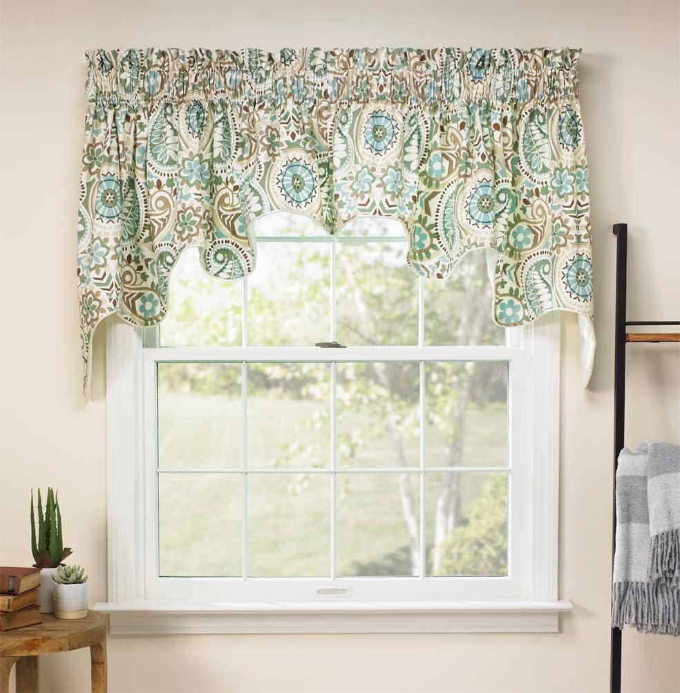 Ellis Curtain Paisley Prism Duchess 3" Rod Pocket Valances for Windows 100" x 30" Latte