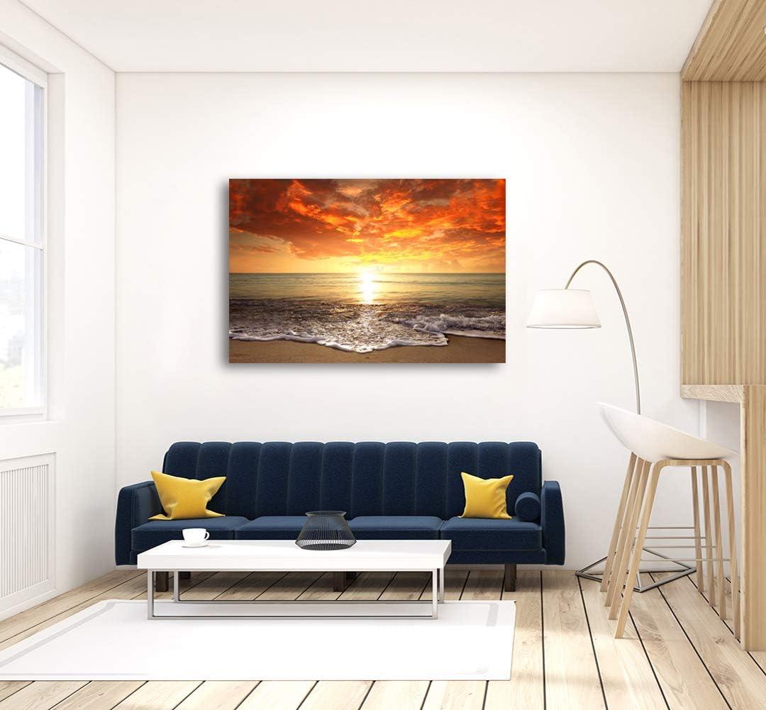 Sunset Ocean Beach Landscape Canvas Print in Orange and Yellow