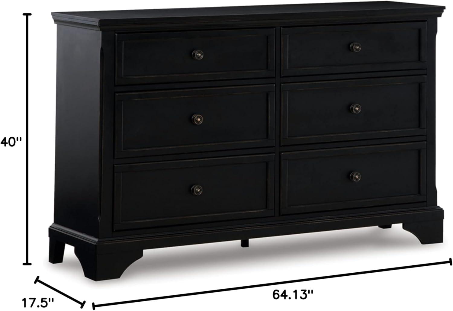 Black Traditional 6-Drawer Dresser with Dovetail Construction