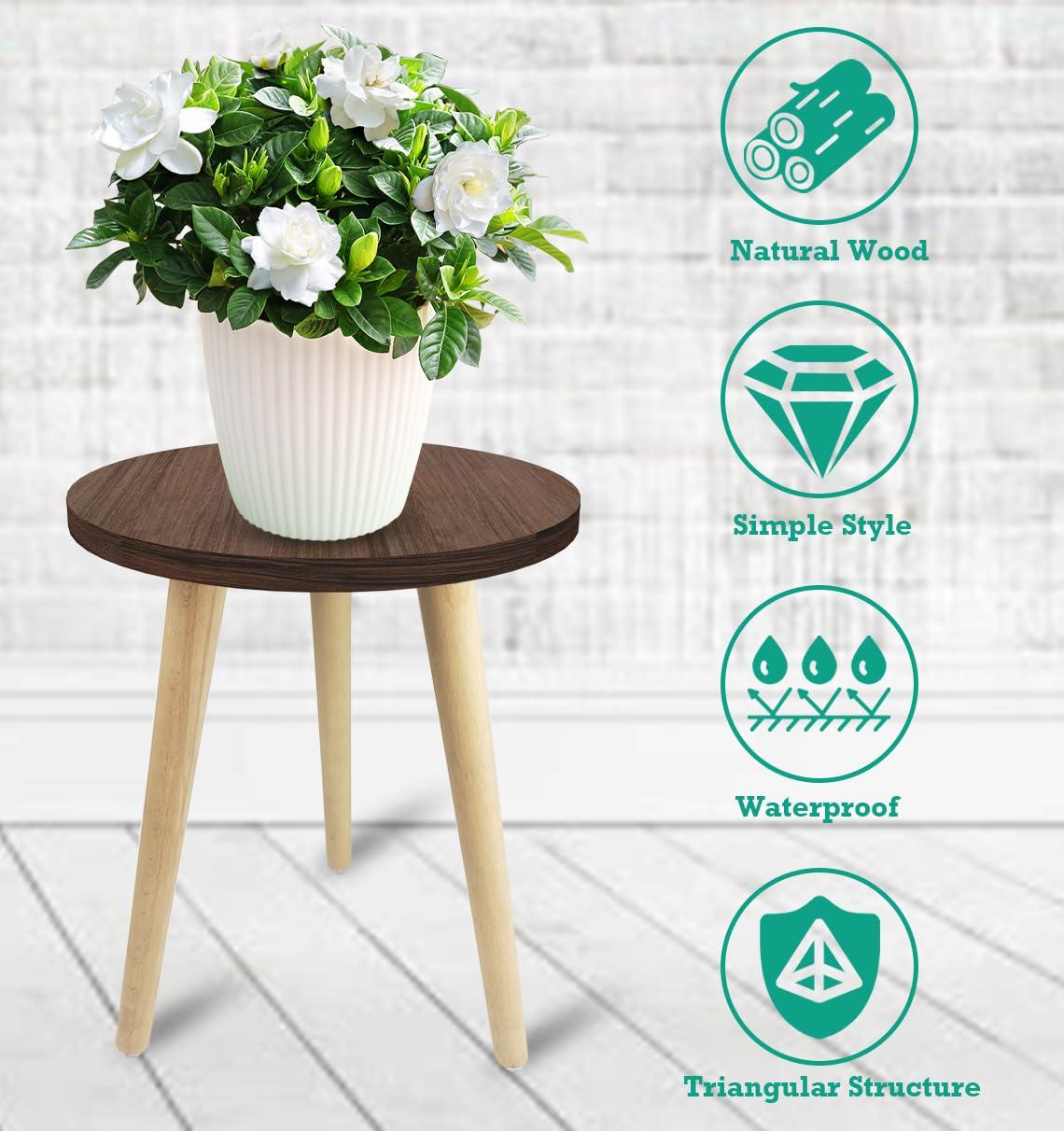 18IN Tall Plant Stand Holder for Indoor Planters, Mid Century Small Round Wood Table for Living Room Corner Floor