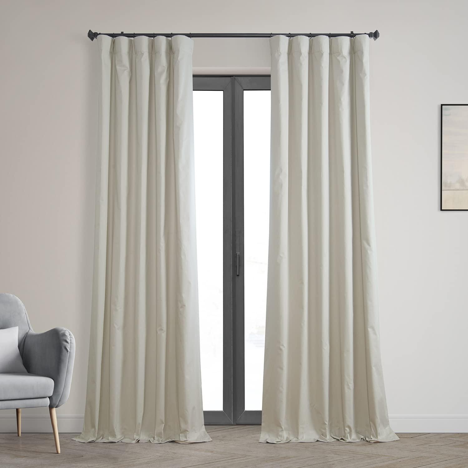 Light Greige Ivory Solid Cotton 50 in. W x 84 in. L Rod Pocket Blackout Curtain (Single Panel)