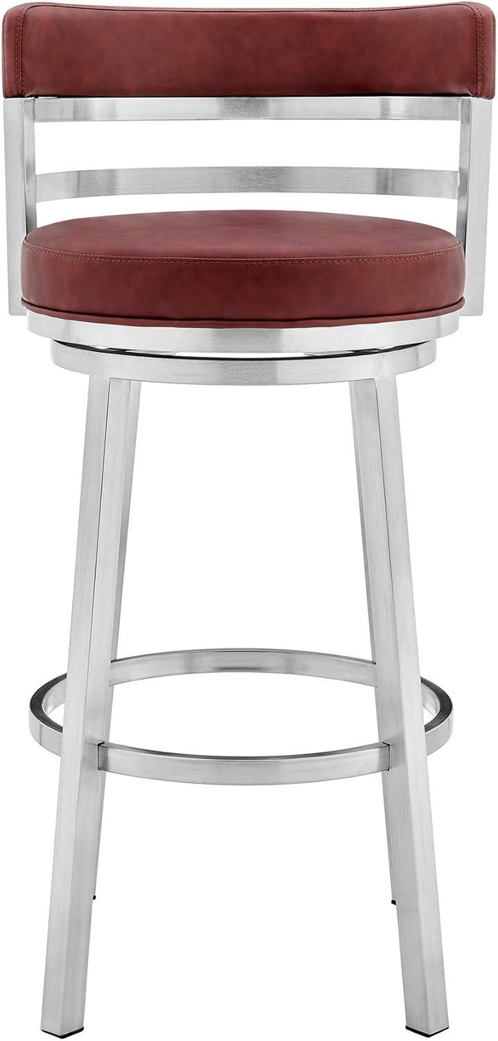 Madrid Red Faux Leather and Stainless Steel Swivel Bar Stool