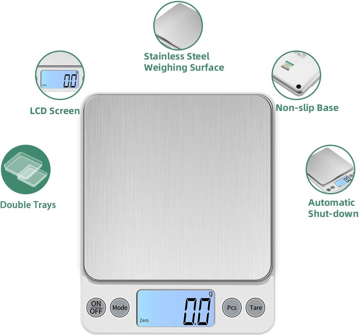 Stainless Steel Digital Kitchen Scale with LCD Display, 5kg/0.1g