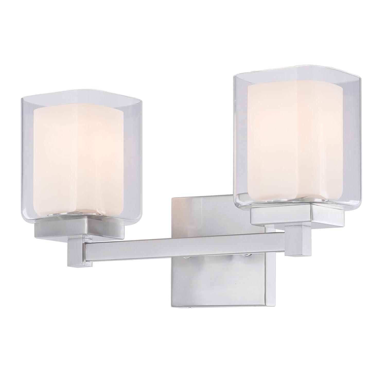 Aspen Creative 62326, Bathroom Vanity 2 Lights Fixture 15" W x 9" H x 5-3/4"E, Satin Nickel Finish, Bulb Not Included