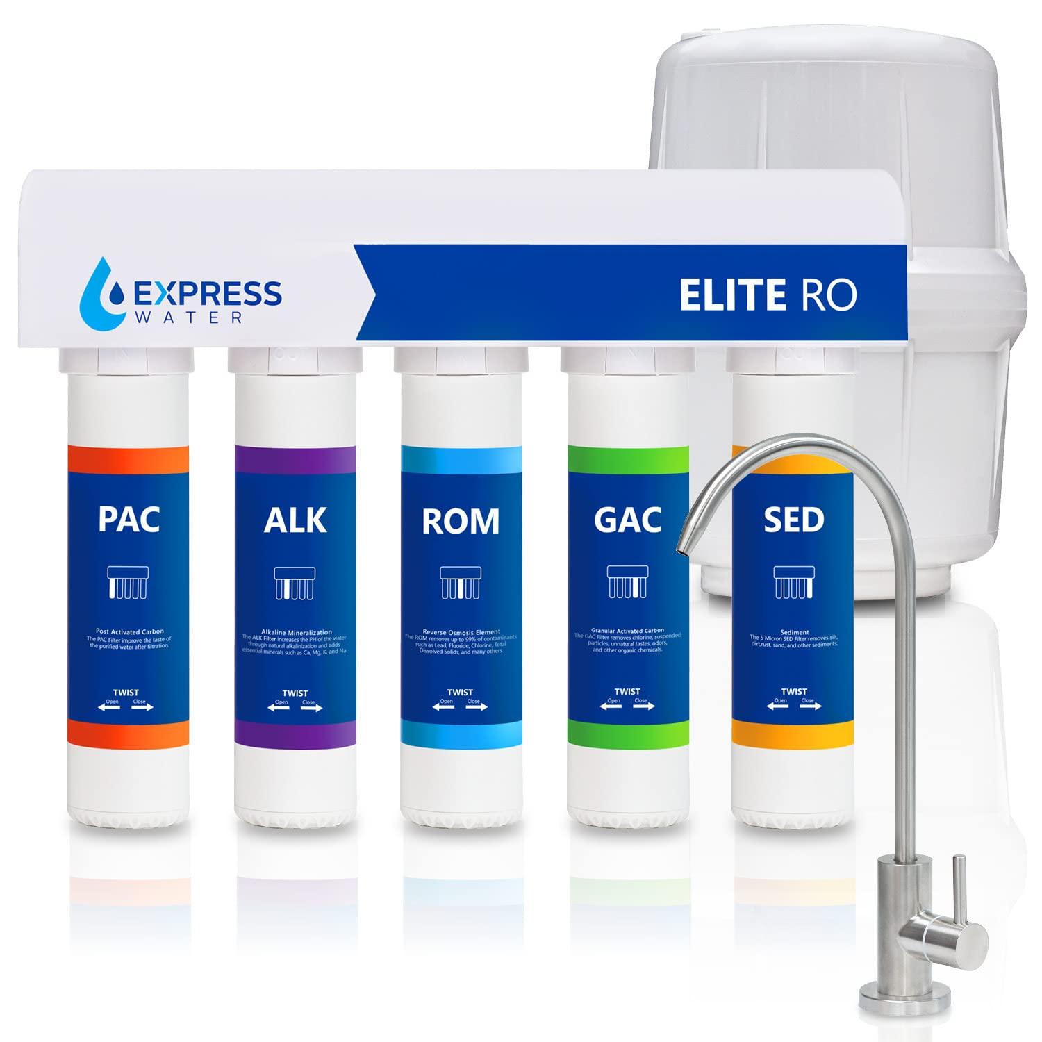 Elite Reverse Osmosis Alkaline Water Filtration System - Quick Twist Filter Change - 9 Stage RO Water Filter - Under Sink Water Filter with Alkaline Filter for added Essential Minerals 100 GPD