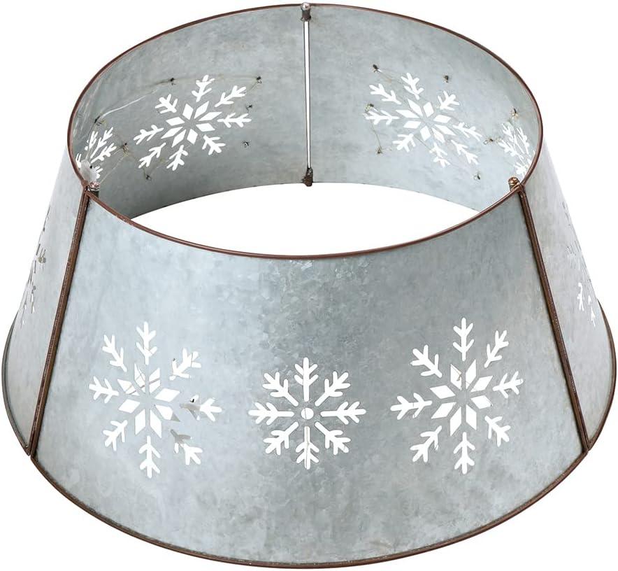 26 Classic Silver Christmas Snowflake Diecut Metal Tree Collar with Light String, Silver