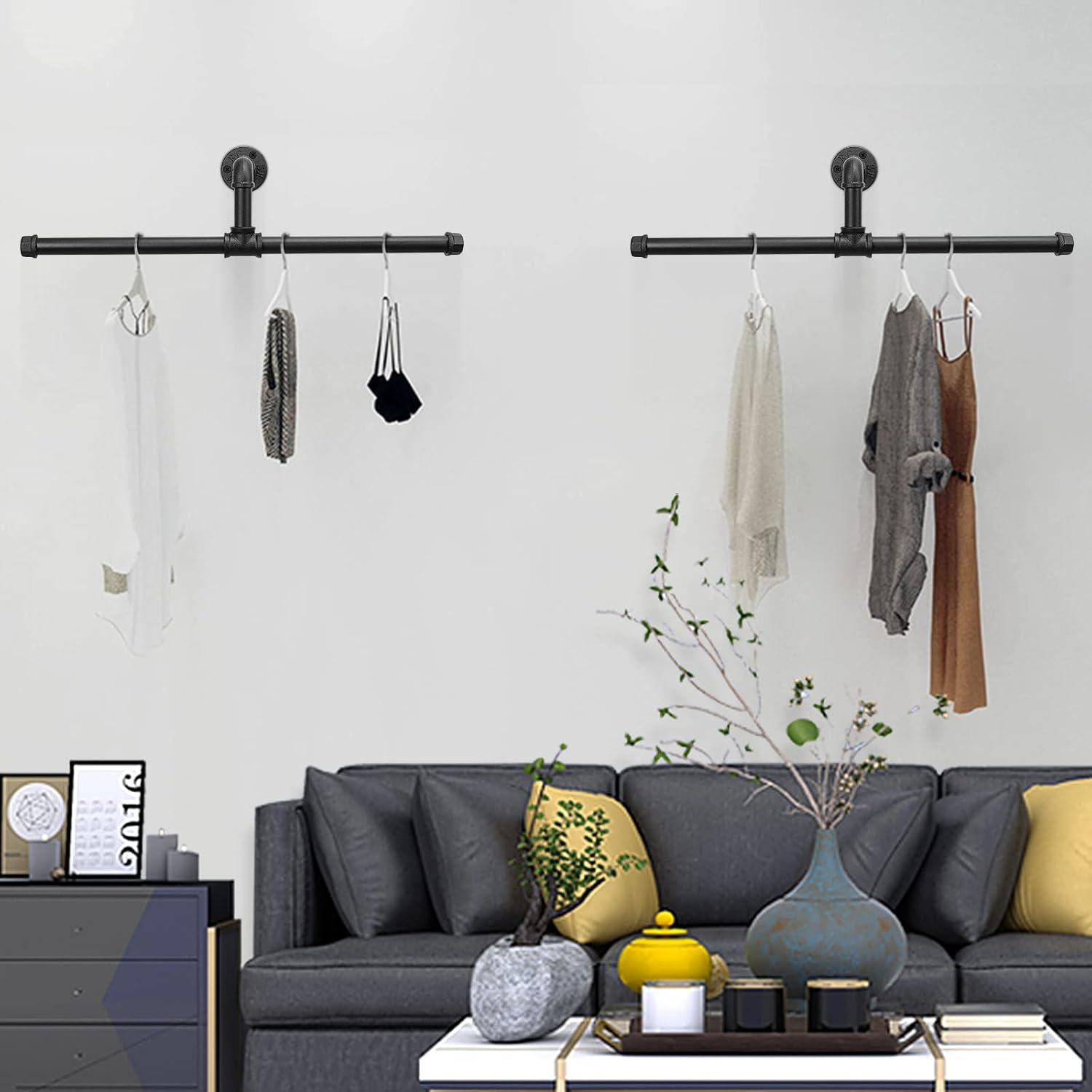 Black Industrial Pipe Wall-Mounted Clothes Rack