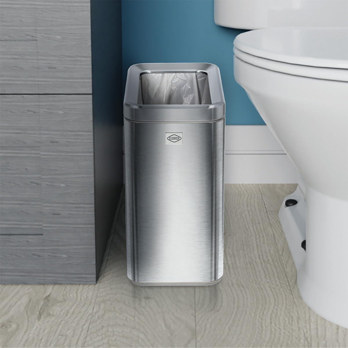 Slim Stainless Steel Rectangular Trash Can with Removable Bucket