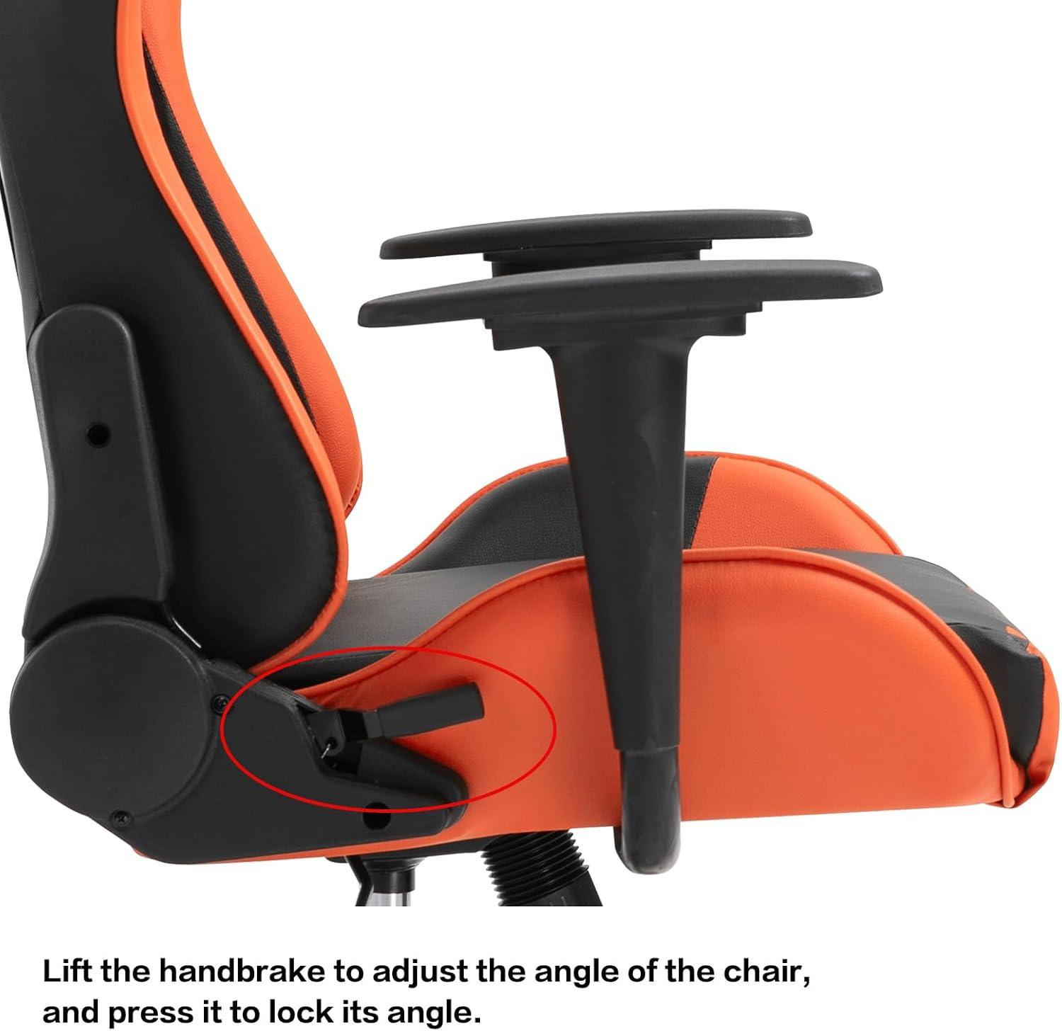 Gaming Chair Office Desk Chair Ergonomic Reclining Computer Chair Height Adjustable Swivel Recliner with Headrest Lumbar Support, Black Orange