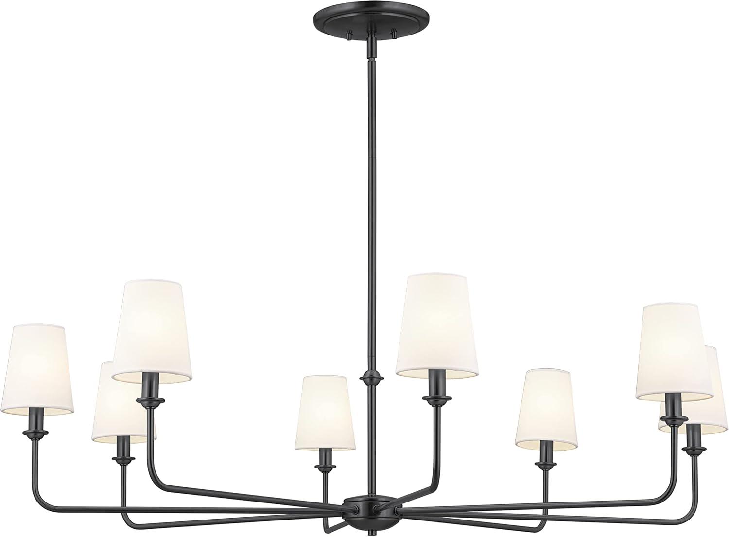 Classic 8 Light Chandelier with White Linen Shades