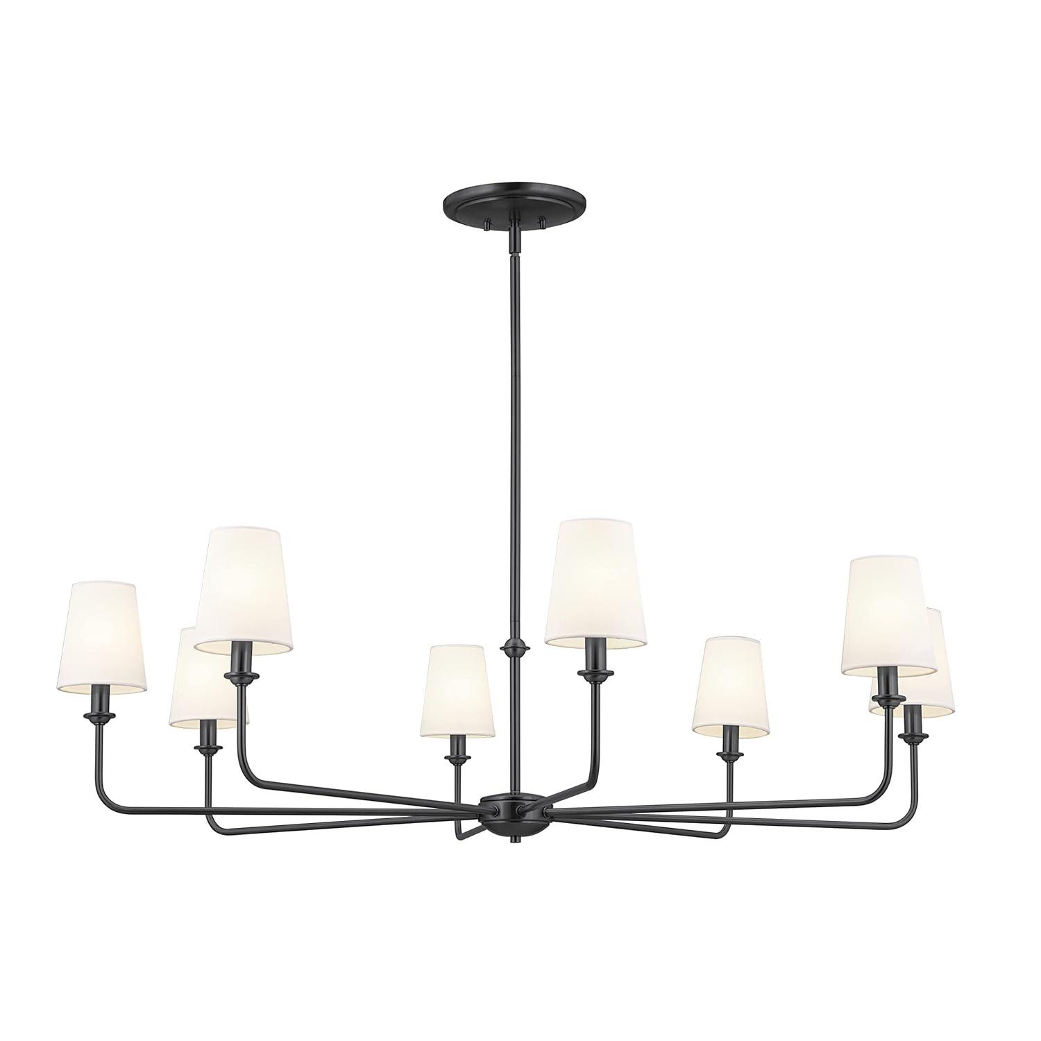 Classic 8 Light Chandelier with White Linen Shades