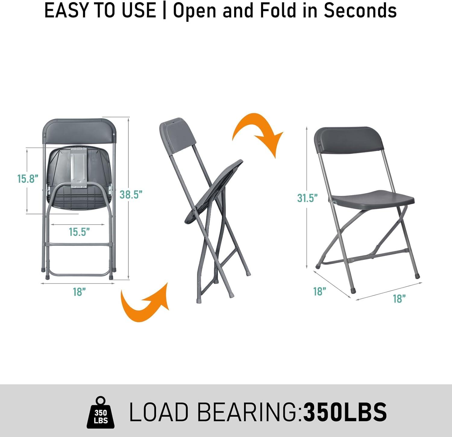 10 Pack Black Plastic Folding Chair for Indoor Outdoor, 350 lb Capacity, Foldable Commercial Stacking Chairs with Steel Frame for Office Wedding Party Events