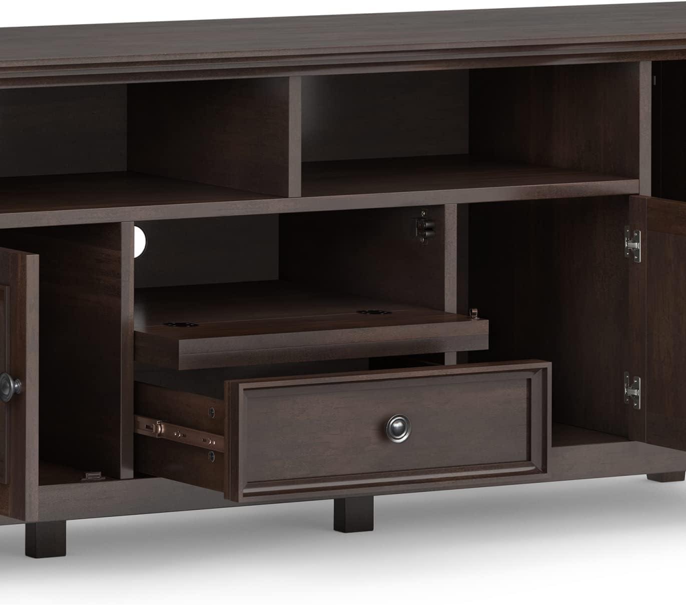 Simpli Home Amherst Solid Wood 72 inch Wide Transitional TV Media Stand in Brunette Brown For TVs up to 80 inches