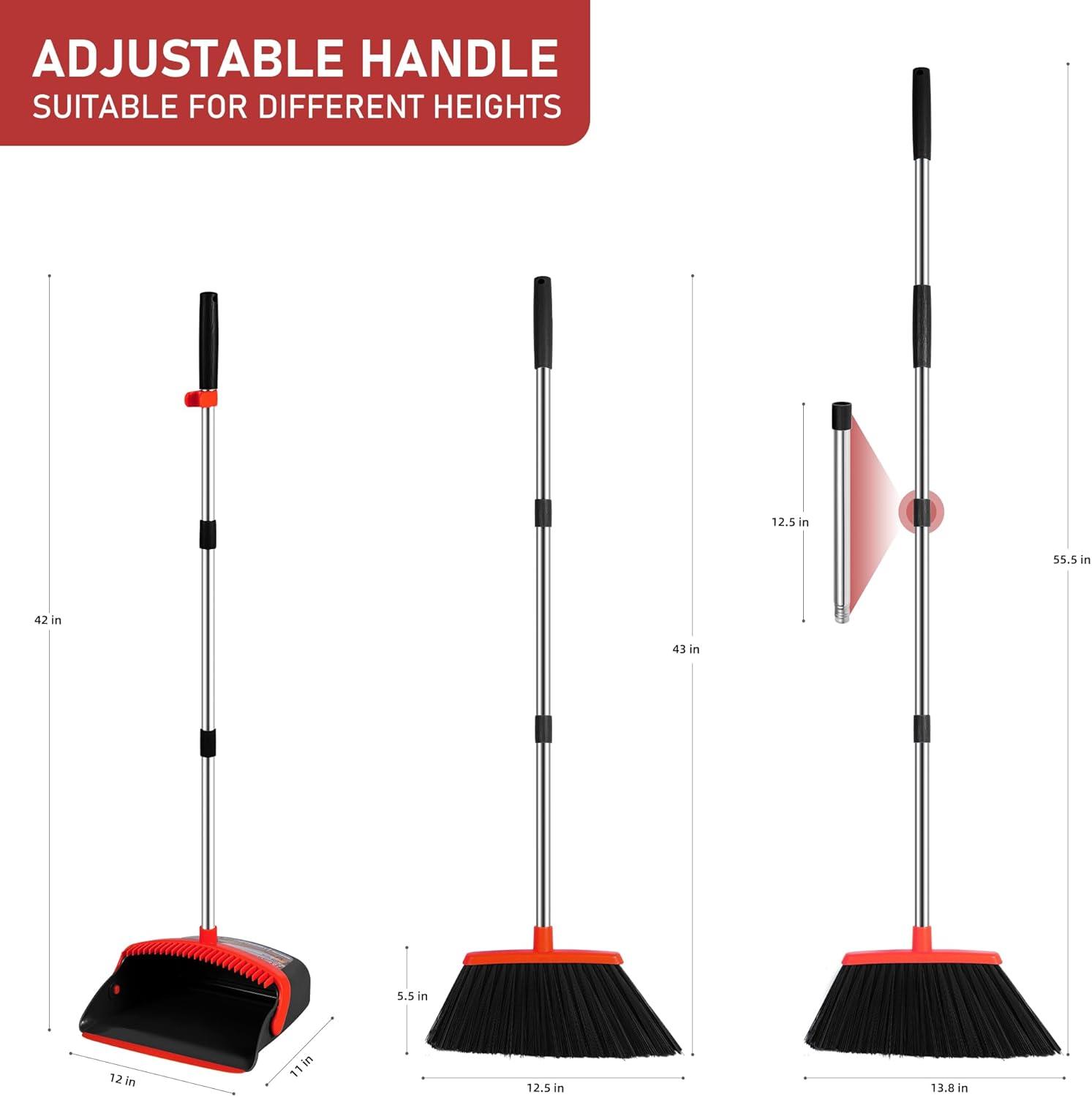 Heavy-Duty Broom and Dustpan Set for Outdoor Broom and Dust pan for Home Commercial Cleaning Supplies Angle Broom with Long Handle Perfect for Courtyard Garage Lobby Mall Market Street, B6