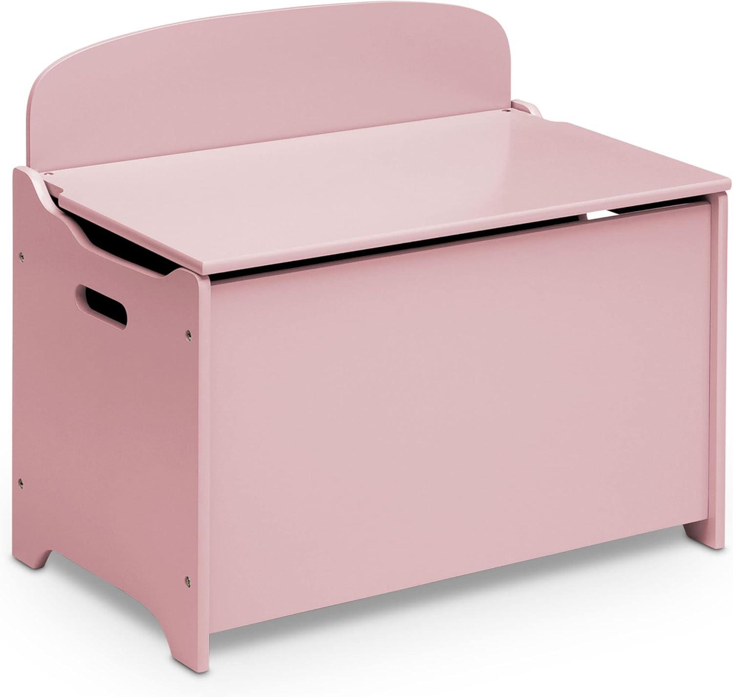 Dusty Rose Pink Wooden Toy Storage Box with Handles